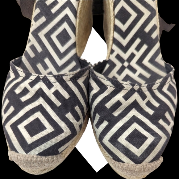 Tory Burch Wedge Espadrilles Womens 37 6.5 Black Natural Tie Ankle Heels - Picture 12 of 13